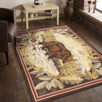 7'3 x 5'3 Lodge-Style Area Rug, 0.39-Inch Pile, Polypropylene, Stain-Resistant, Multicolor Brown
