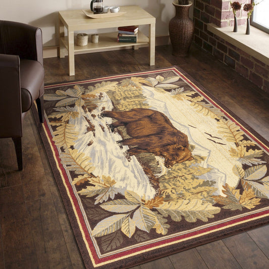 7'3 x 5'3 Lodge-Style Area Rug, 0.39-Inch Pile, Polypropylene, Stain-Resistant, Multicolor Brown