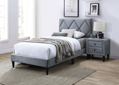 Luxurious Grey Velvet Full Size Bed with Adjustable Headboard for Youth Bedrooms