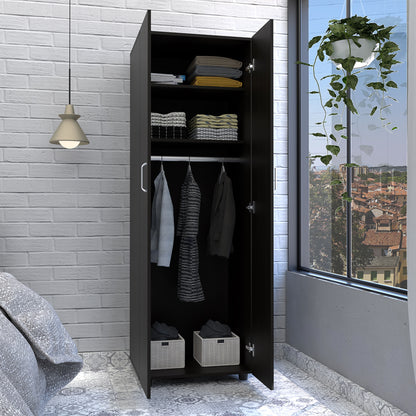 Armoire-organiser 70.8"H, Two Shelves, Rod, Double Door Cabinet Armoire, Black