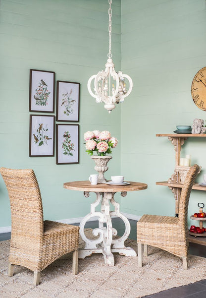 French Country 6-Light Wood Chandelier with Adjustable Chain, Bulbs Not Included, Whitewashed Beige