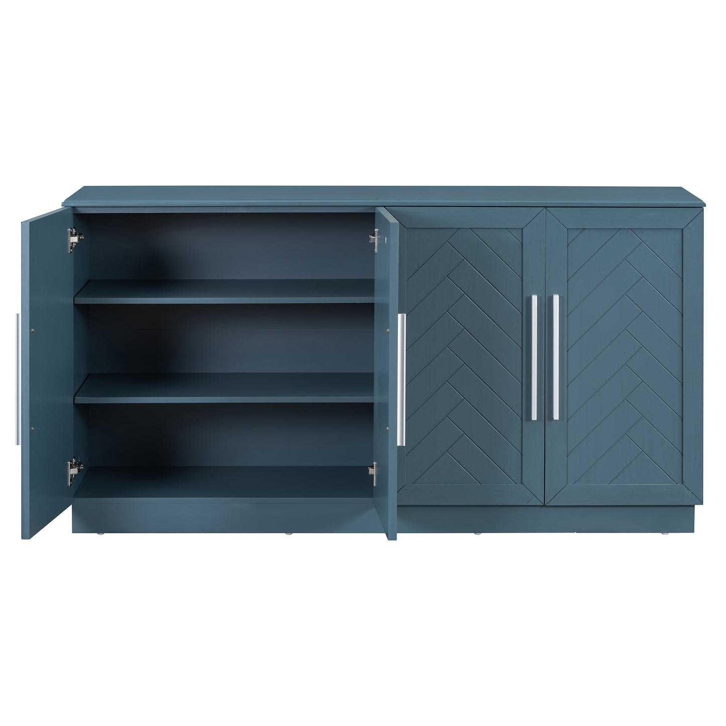 TREXM Sideboard with 4 Doors Large Storage Space Buffet Cabinet with Adjustable Shelves and Silver Handles for Kitchen, Dining Room, Living Room (Antique Blue)
