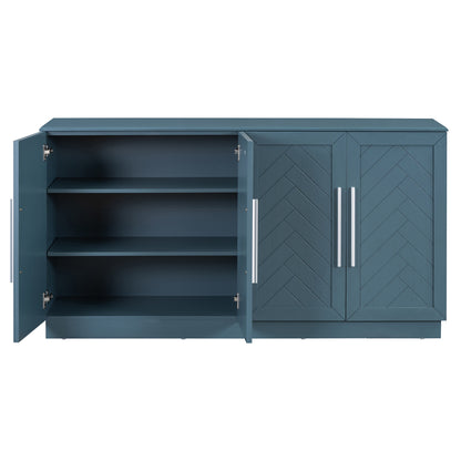 TREXM Sideboard with 4 Doors Large Storage Space Buffet Cabinet with Adjustable Shelves and Silver Handles for Kitchen, Dining Room, Living Room (Antique Blue)