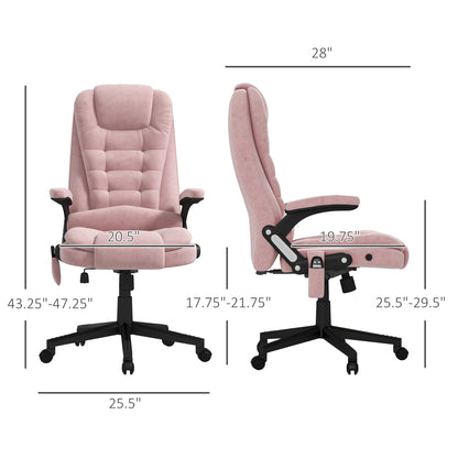 Pink Velvet Executive Office Chair with 6-Point Massage, Heat Function, and Reclining Backrest