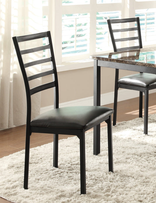 Set of 4 Metal-Frame Ladder-Back Side Dining Chairs with Faux Leather Upholstery Easy Assembly - Black