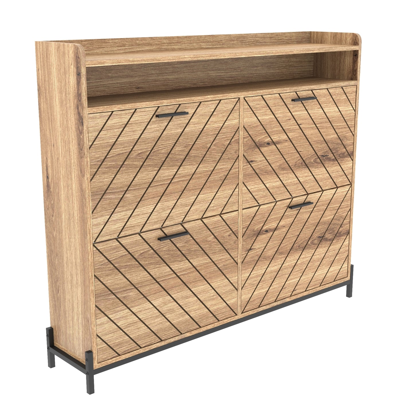 Modern Rustic Shoe Storage Cabinet with Flip Drawers