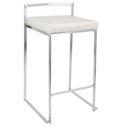 Fuji Contemporary Stackable Counter Stool in White Faux Leather by LumiSource - Set of 2