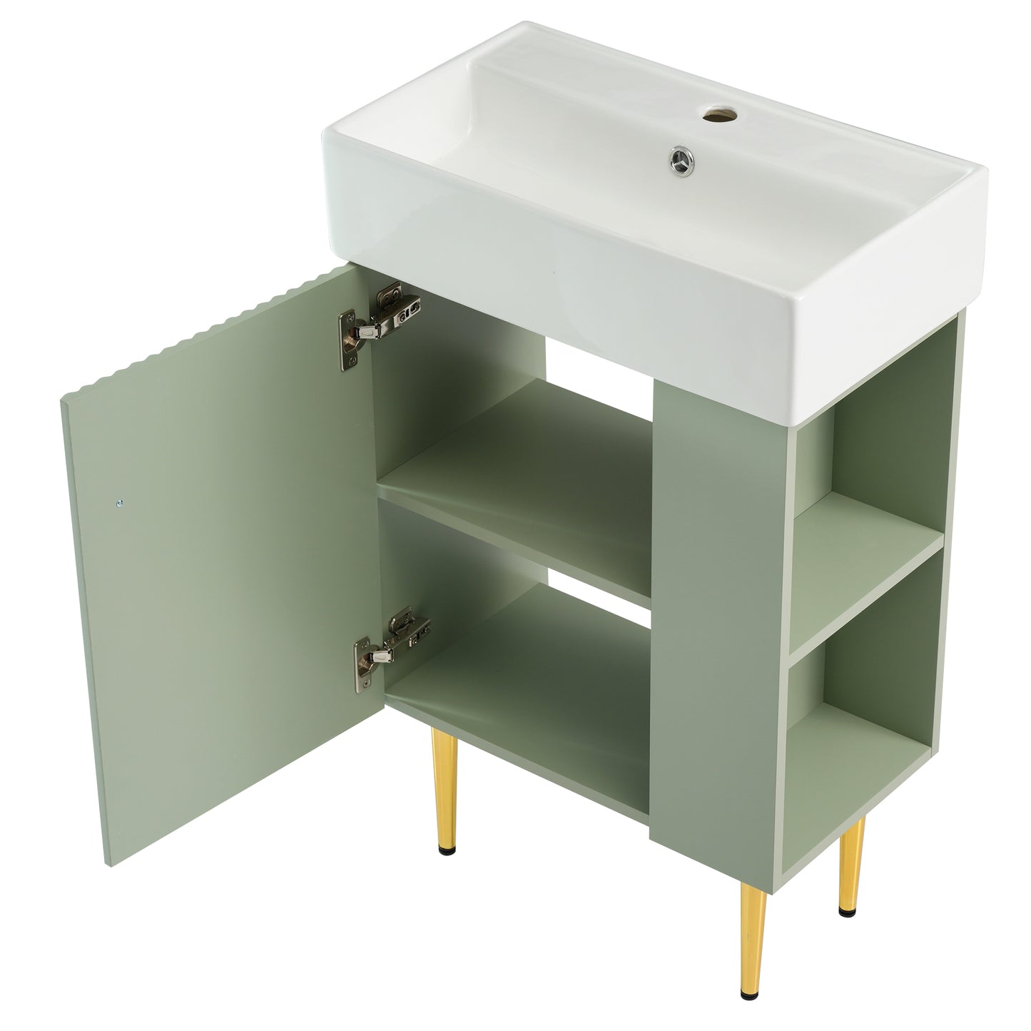 Contemporary 21.6" Green Bathroom Vanity with Ceramic Sink and Right Side Storage Cabinet