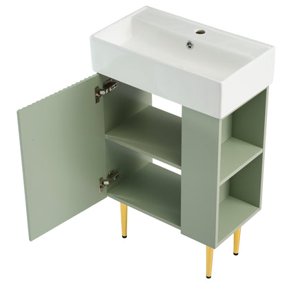 Contemporary 21.6" Green Bathroom Vanity with Ceramic Sink and Right Side Storage Cabinet