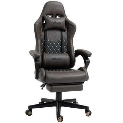 Vinsetto High-Back Racing Gaming Chair with Footrest - Ergonomic PU Leather Office Gamer Seat in Brown