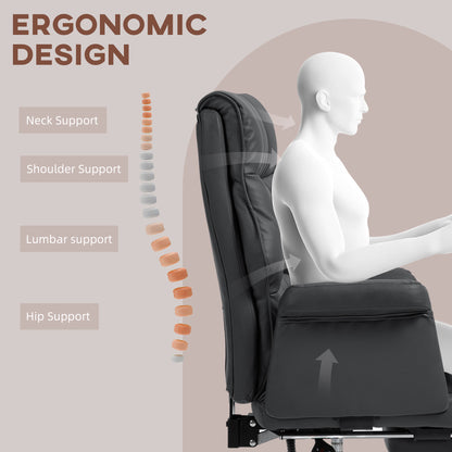 Ergonomic Black PU Leather Executive Office Chair with Footrest and Reclining Function