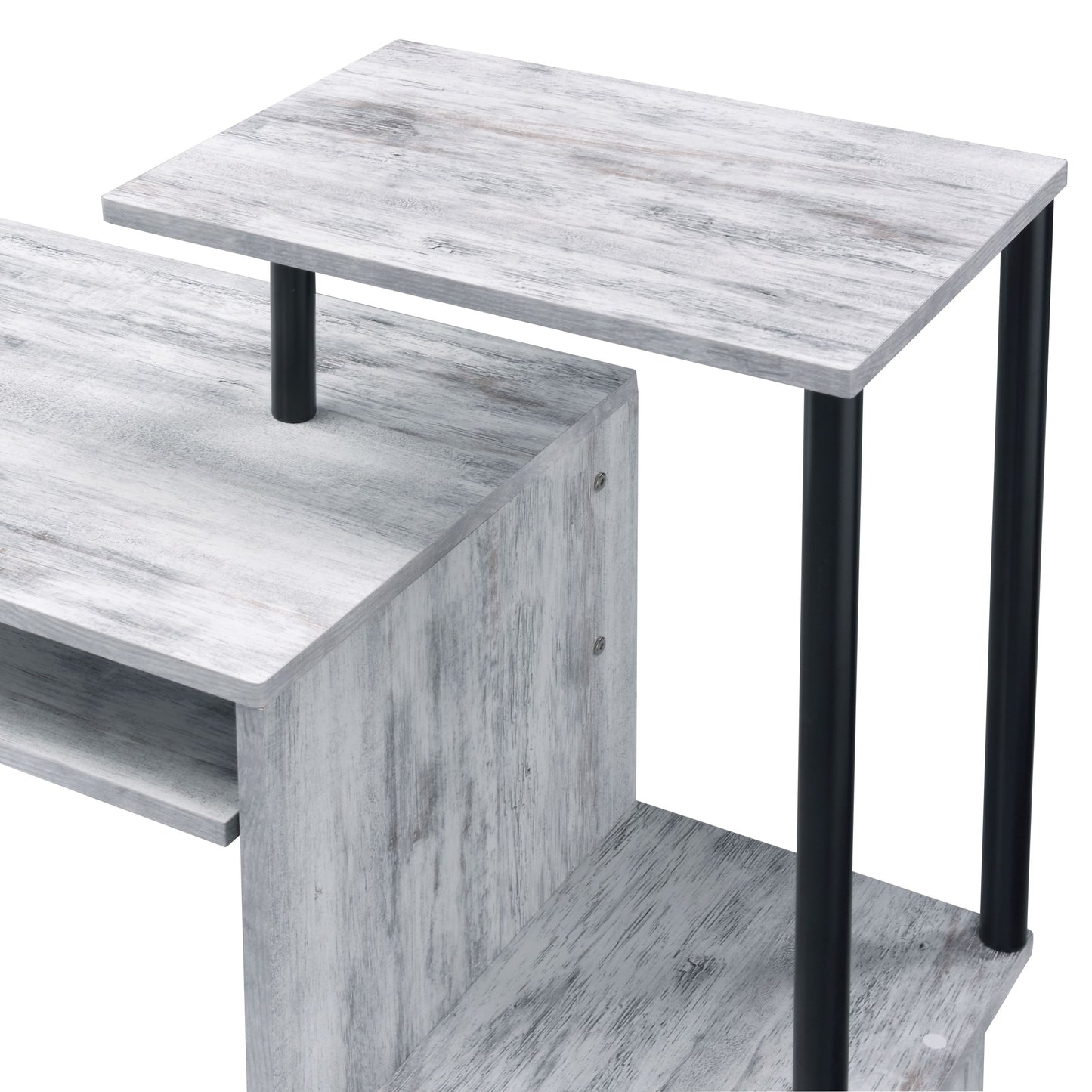 Antique Black and Gray Computer Desk with Built-in Keyboard Tray