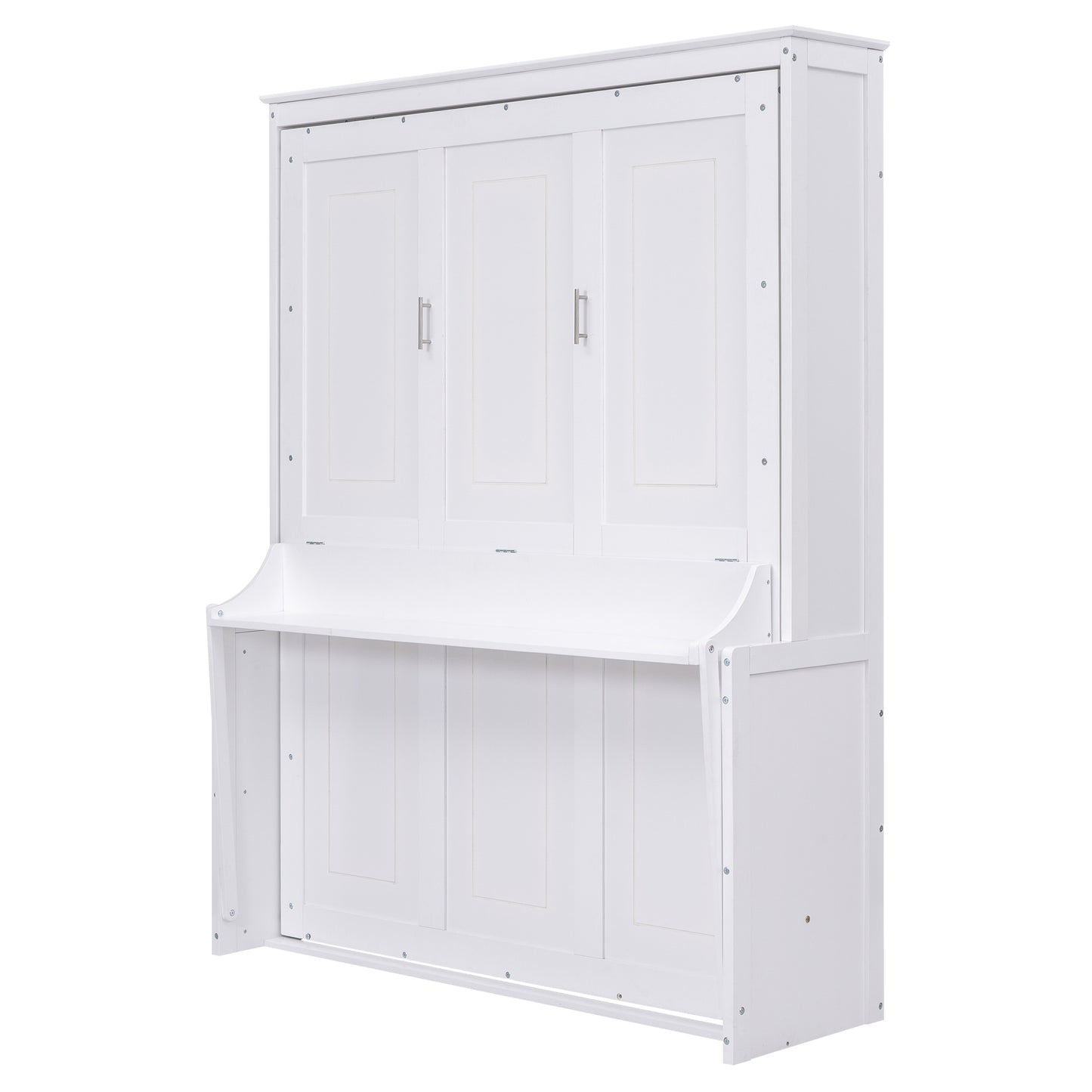 Versatile Queen Murphy Bed with Integrated Shelf in White