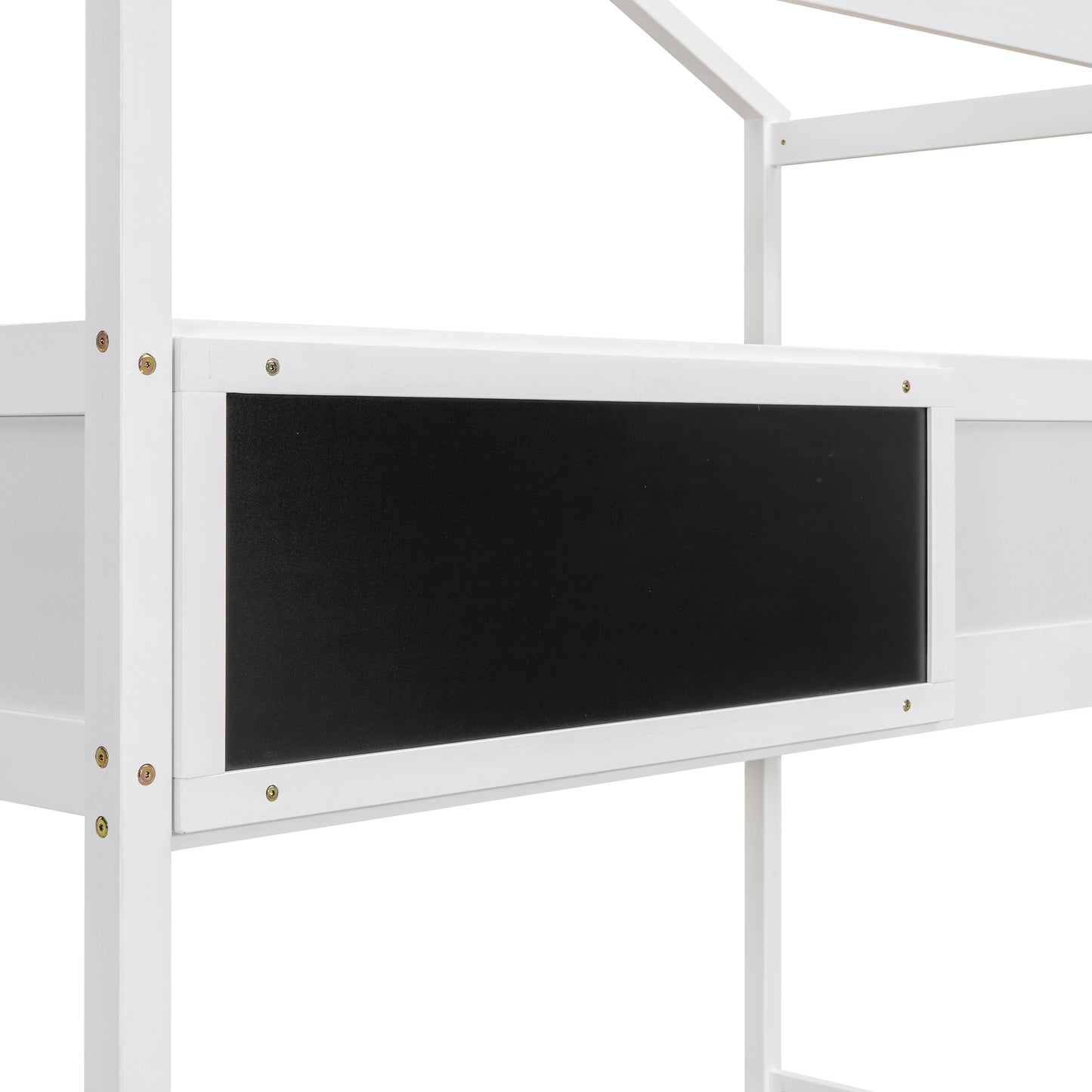 Whimsical Twin over Full House Bunk Bed with Storage Steps and Blackboard, White