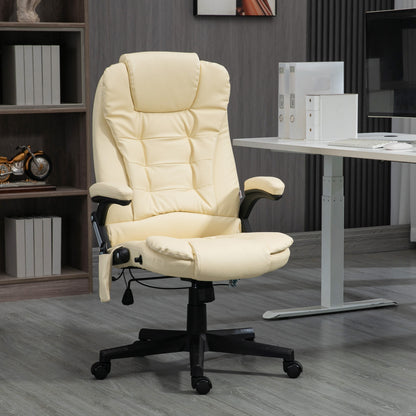 Beige High Back Massaging Office Chair with Heated Recline and Remote Control, 6 Vibration Points