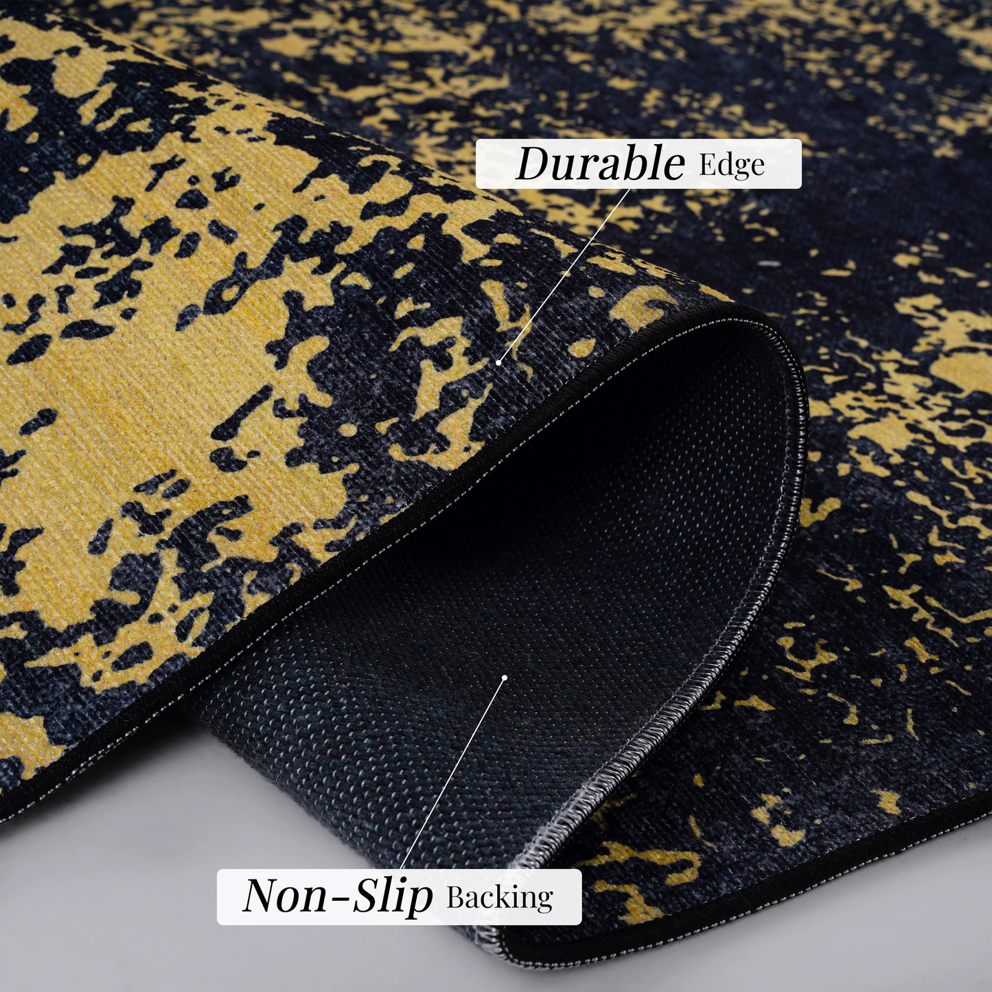 5x8 Machine-Washable Area Rug, Low-Pile, Non-Slip, Foldable, Kid & Pet Friendly Living Room Black & Gold