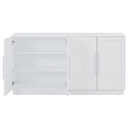 TREXM Sideboard with 4 Doors Large Storage Space Buffet Cabinet with Adjustable Shelves and Silver Handles for Kitchen, Dining Room, Living Room (White)