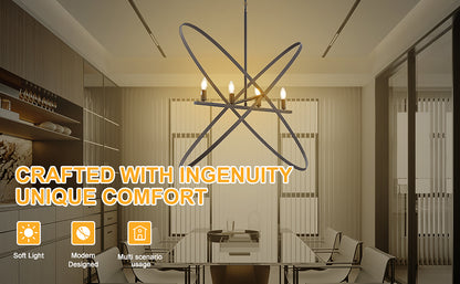 4-Light Orb Pendant, 29L x 15W x 37.5H in, Brass Metal, Modern Art-Inspired, Dimmable, Matte Black