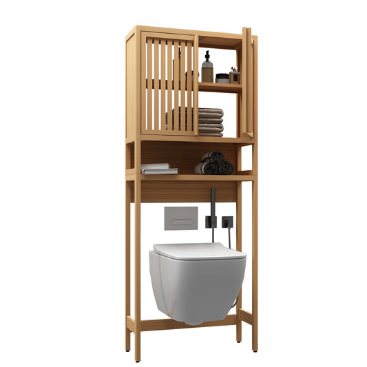 Bamboo Freestanding Toilet Storage Organizer for Bathroom and Laundry - Space-Saving Design in Natural Finish