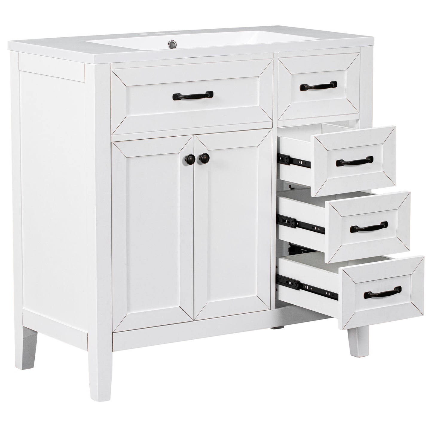 36-Inch White Freestanding Bathroom Vanity with Ceramic Sink and Storage Drawers