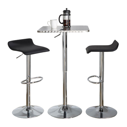 Contemporary Adjustable Bar Set, 3-Piece Square Bistro, Metal Frame, PVC Cushions, Finish Black