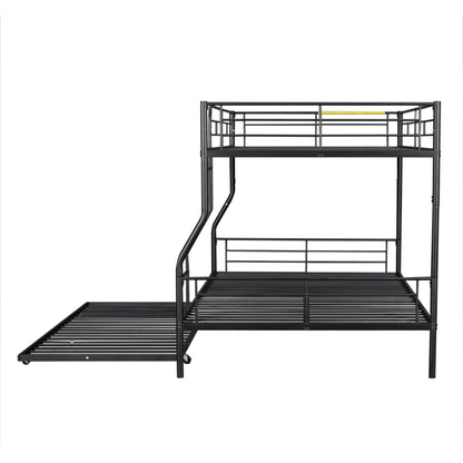Stylish Black Full XL Over Queen Metal Bunk Bed with Trundle for Optimal Space Utilization