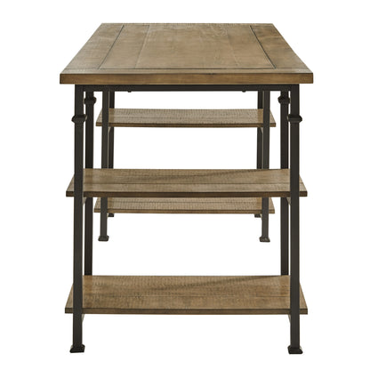 Rustic Industrial Writing Desk with 4 Open Shelves - Solid Wood and Metal Modern Office Table