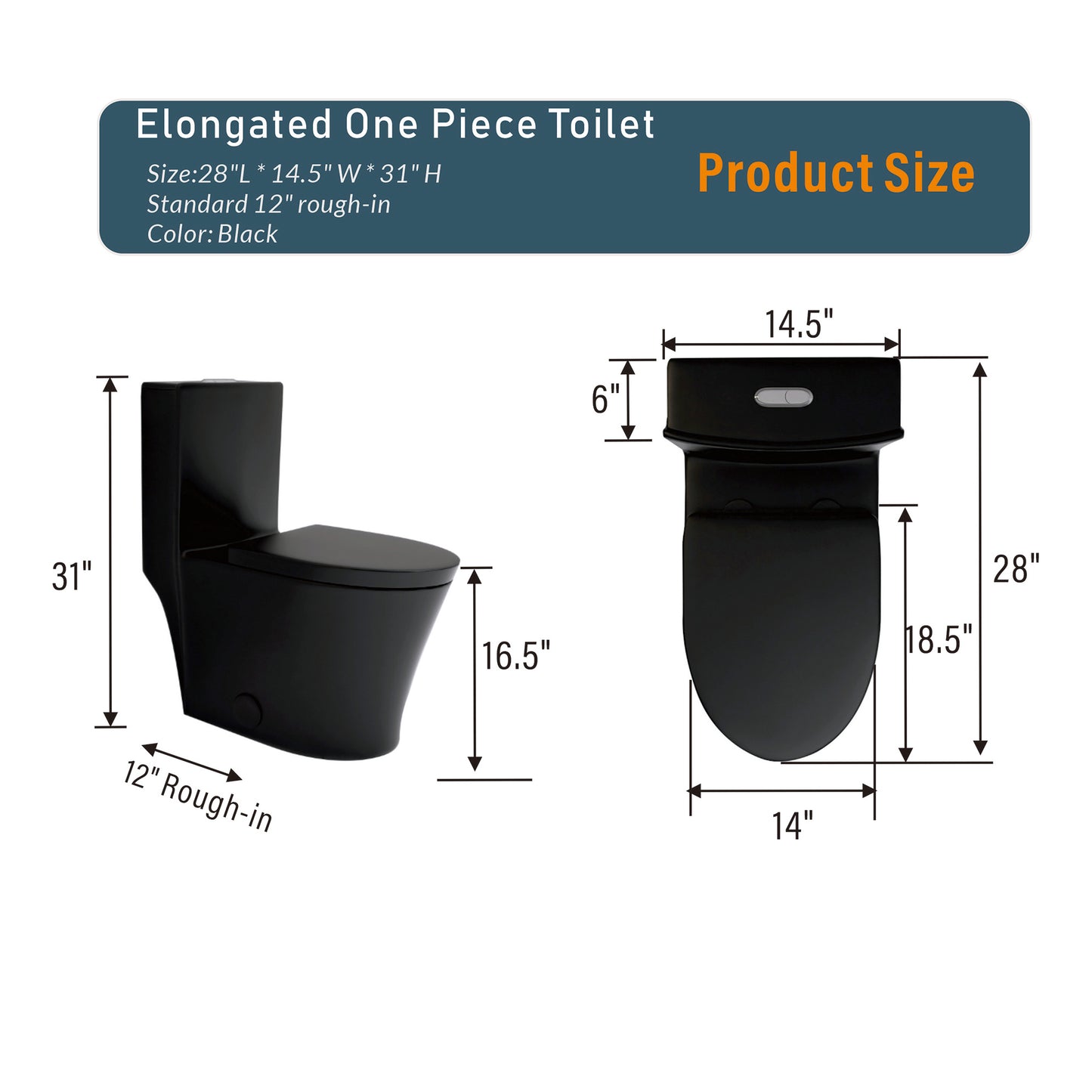 Matte Black Modern Elongated One-Piece Toilet with Dual Flush and Soft-Close Seat