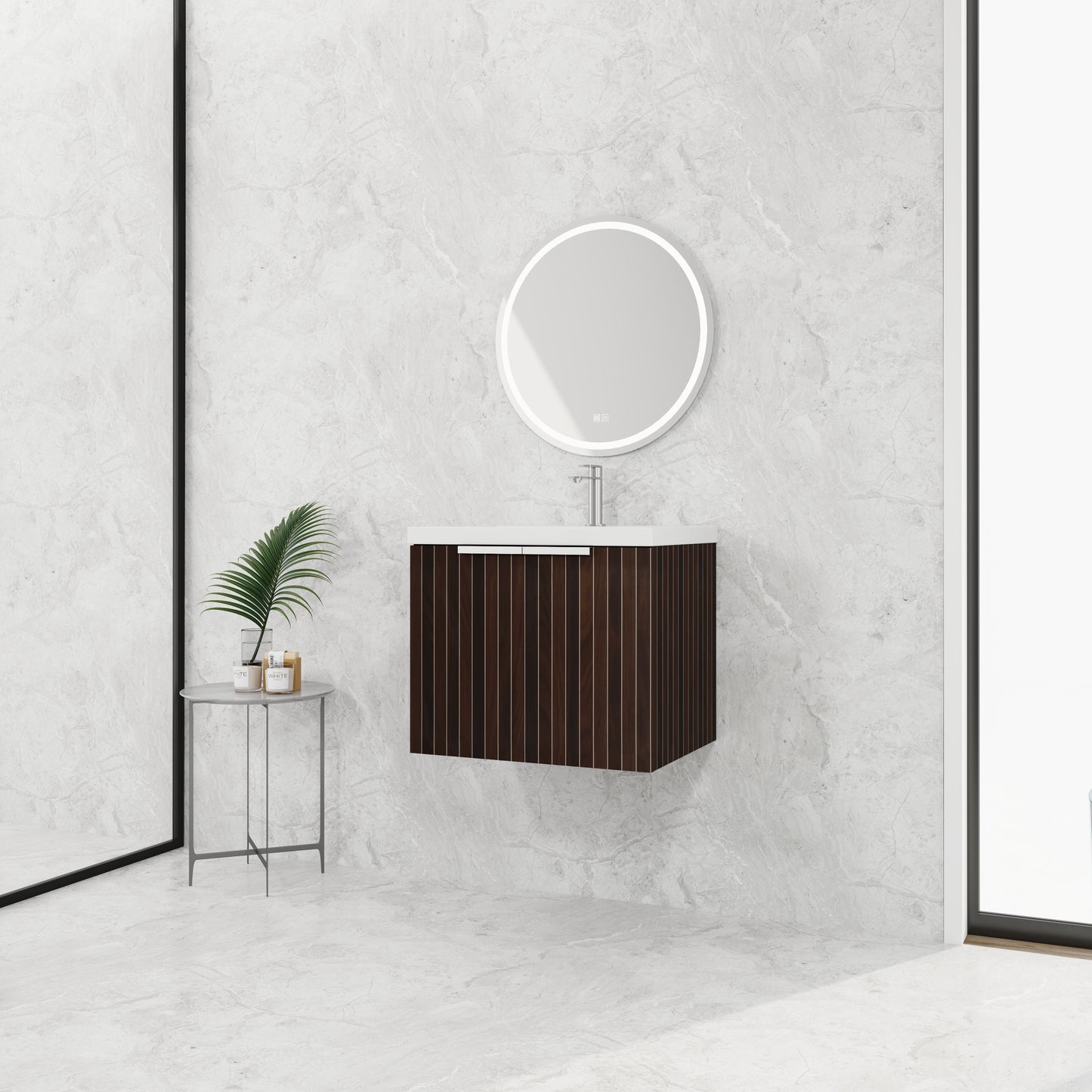 24-Inch Wall-Mounted Bathroom Vanity with Soft-Close Doors and Resin Sink for Compact Spaces
