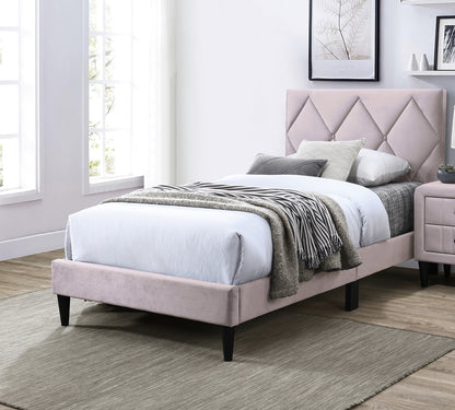 Adjustable Light Pink Velvet Full Size Bed Frame with Stylish Headboard for Youth Bedrooms
