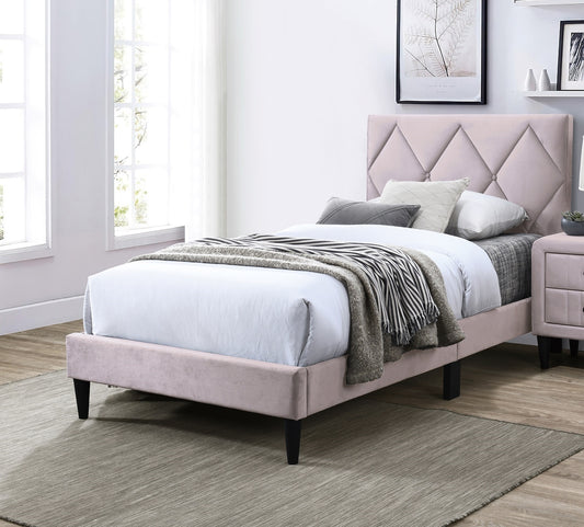 Adjustable Light Pink Velvet Full Size Bed Frame with Stylish Headboard for Youth Bedrooms