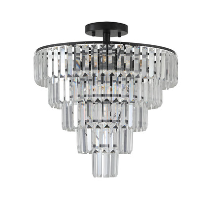 Large Modern Crystal Chandelier, 5-Layer K9 Crystals, Dining & Living Pendant Light, 19.3x19.7, Black