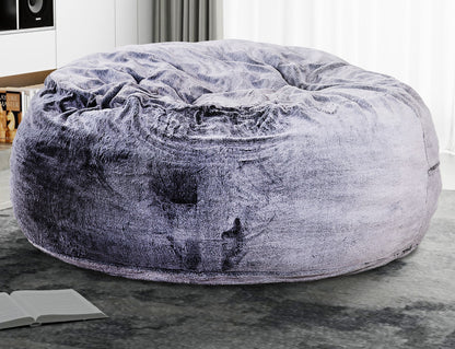60-Inch Round Memory Foam Bean Bag Chair with Plush Faux-Fur Cover for Modern Living Room Seating Purple