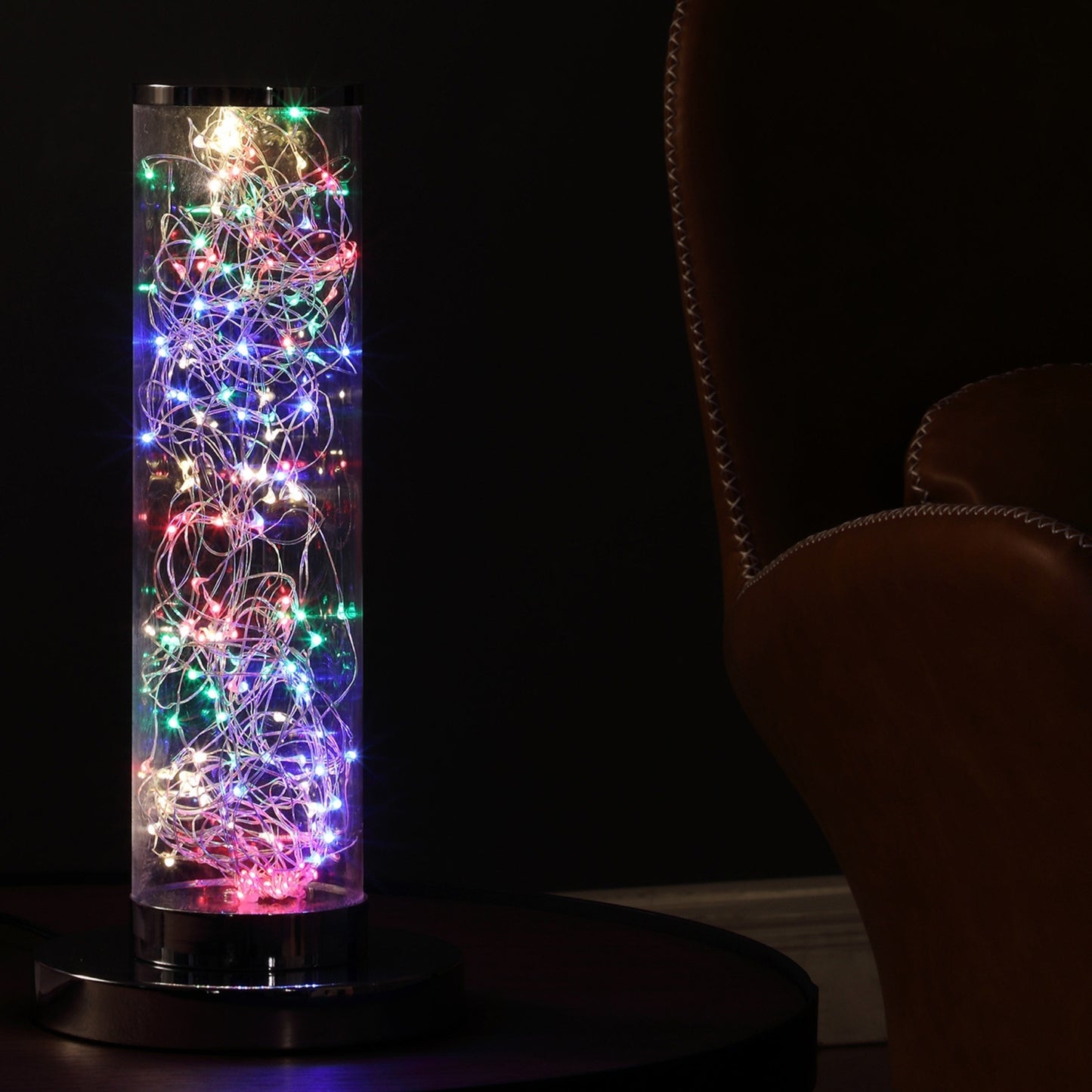 13-Inch Exposed Multicolored Rope LED Column Table Lamp with 8W LED, 750 Lumens, Switch Silver