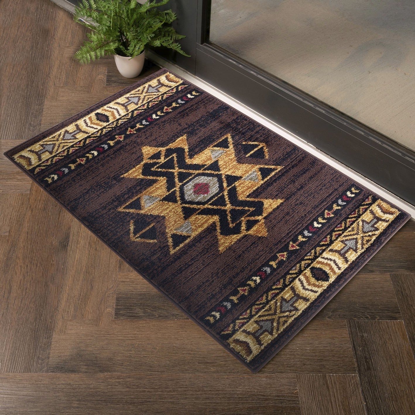 Southwest Area Rug, 7'3 x 5'3, Polypropylene, Low-Pile, Stain-Resistant, High-Traffic, Kid & Pet, Brown