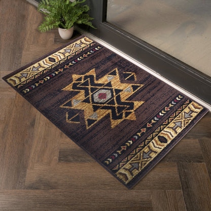 Southwest Area Rug, 7'3 x 5'3, Polypropylene, Low-Pile, Stain-Resistant, High-Traffic, Kid & Pet, Brown