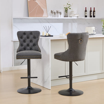 Tufted Back Swivel Bar Stools, PU Upholstery, Set of 2, Counter Height, for Home Bar, Aged Finish