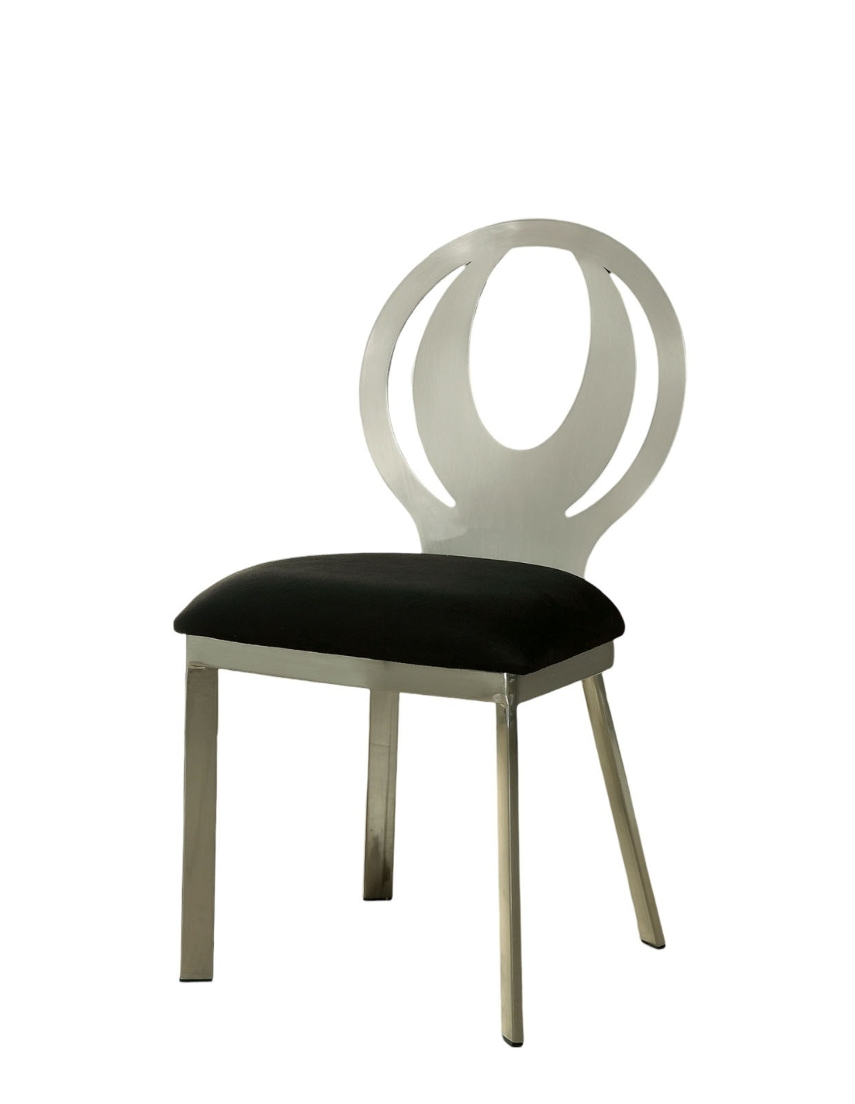 Contemporary 2pc Metal-Frame Dining Chairs with Microfiber Seats, Oval Back, Powder-Coated Satin Finish Black