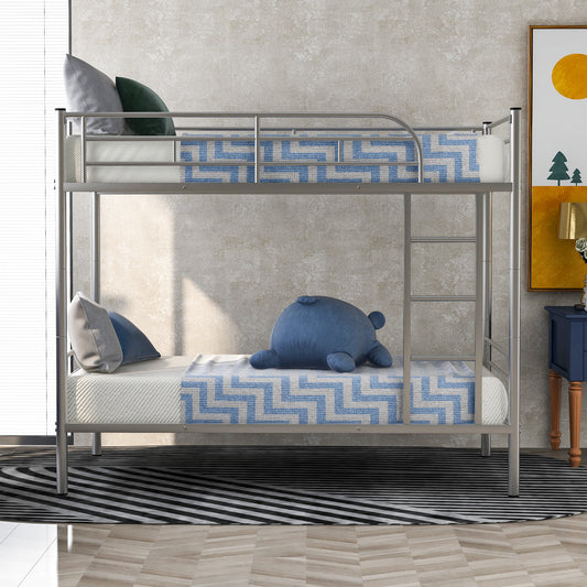 Contemporary Silver Twin Over Twin Metal Bunk Bed