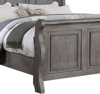 Elegant Antique Gray Oak California King Sleigh Headboard Panel Bed – Stylish Wooden Bedroom Furniture