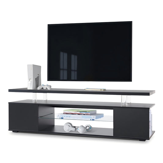 60-Inch TV Stand with 3 Hidden Cabinets & Open Shelf, Media Console for Living Room, MDF Wood Black
