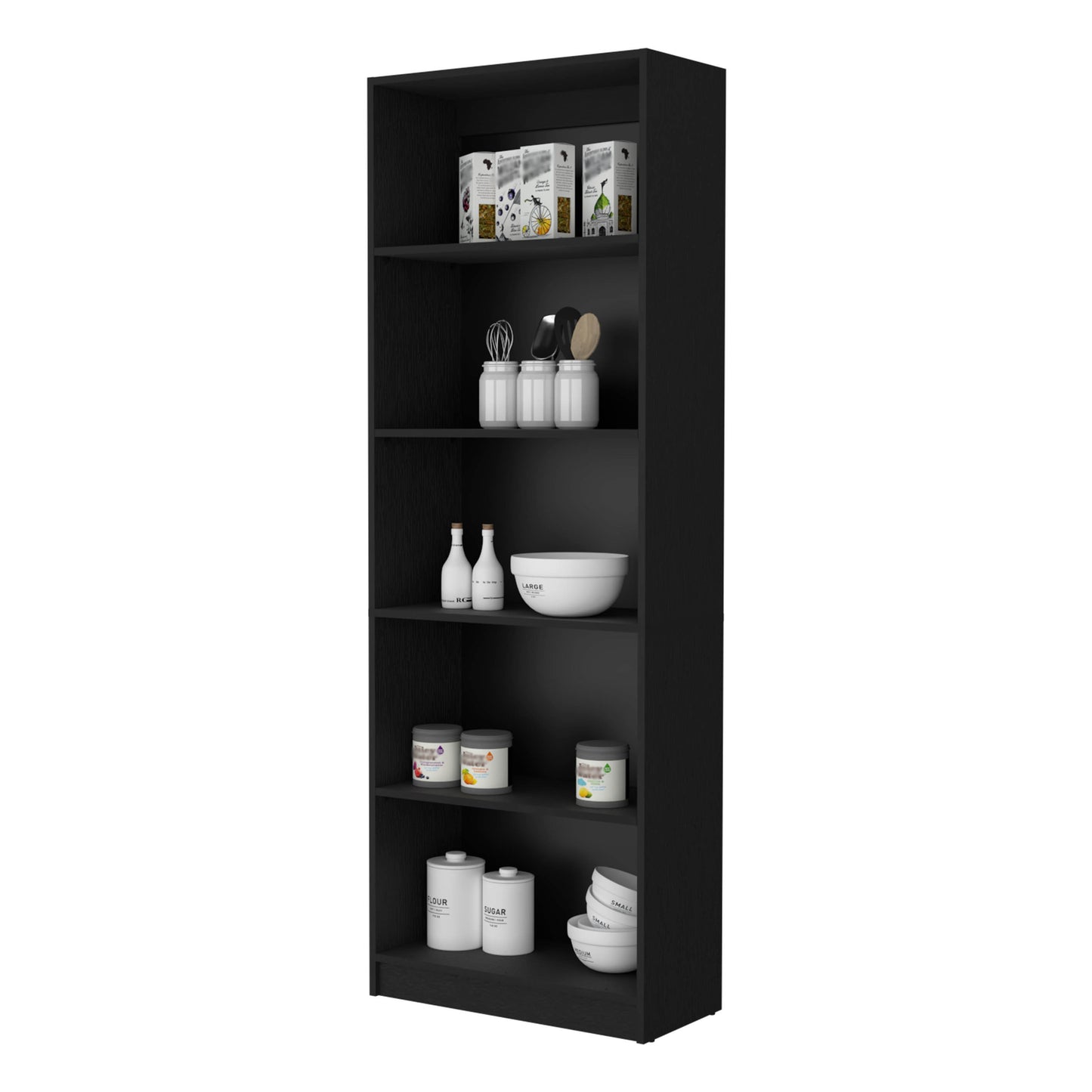Modern Black 4-Tier Bookcase with Versatile Storage Solutions