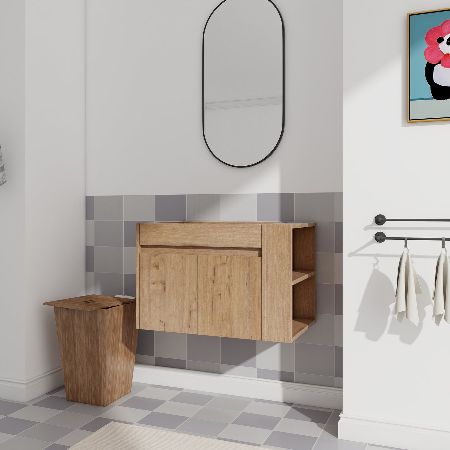 Modern 30-Inch Wall-Mounted Bathroom Vanity with Open Shelf - Vanity Cabinet Only (No Basin Included)