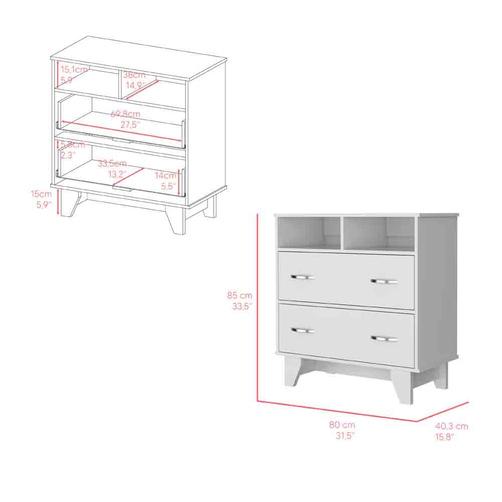 Double Drawer Nightstand Arabi, Bedroom, White