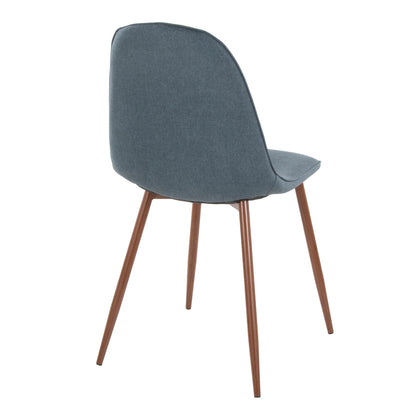 Pebble Mid-Century Modern Dining/Accent Chair in Walnut and Blue Fabric by LumiSource - Set of 2