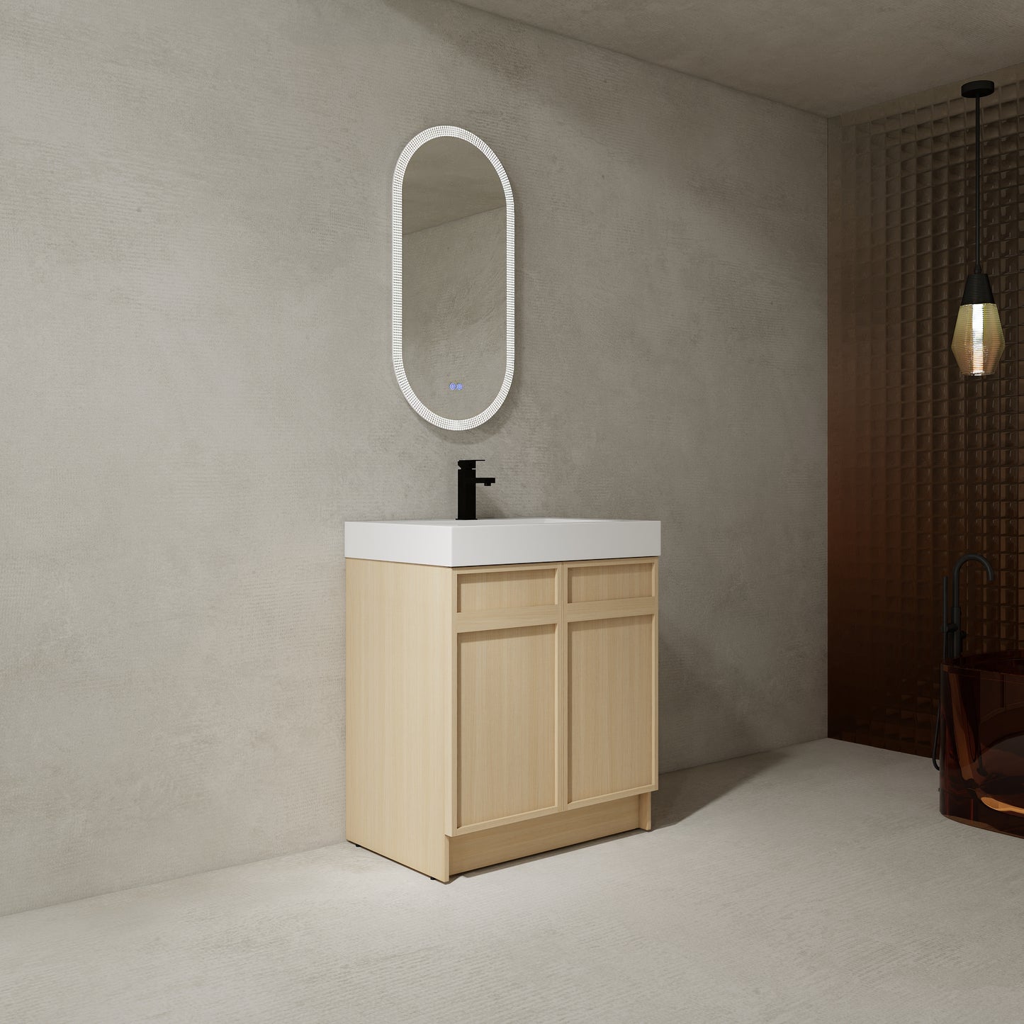 30-Inch Modern Freestanding Bathroom Vanity with Soft-Close Doors and Integrated Resin Sink