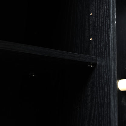 54.5" Rustic Farmhouse Kitchen Island with Power Outlet, Internal Storage, Drop Leaf, and Rolling Wheels for Home and Dining Room - Black