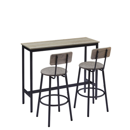 2-Piece Bar Table Set with 2 PU Stools and Backrests, Compact Modern Dining/Bar Furniture, Grey