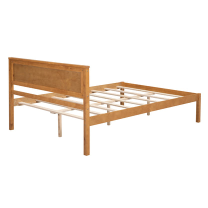 Oak Full Platform Bed Frame with Headboard - No Box Spring Required, Wood Slat Support