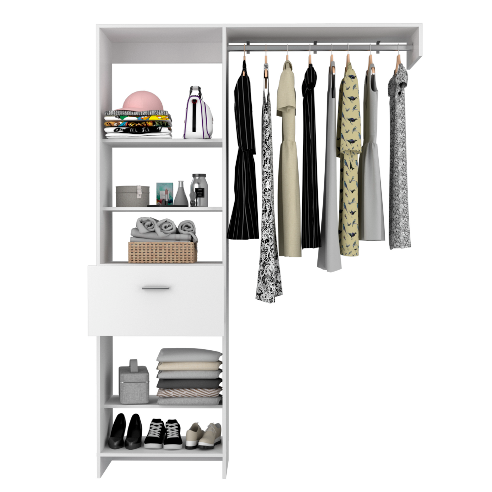 Manchester 150 Modern Closet Organizer with Open Shelves and Drawer - White